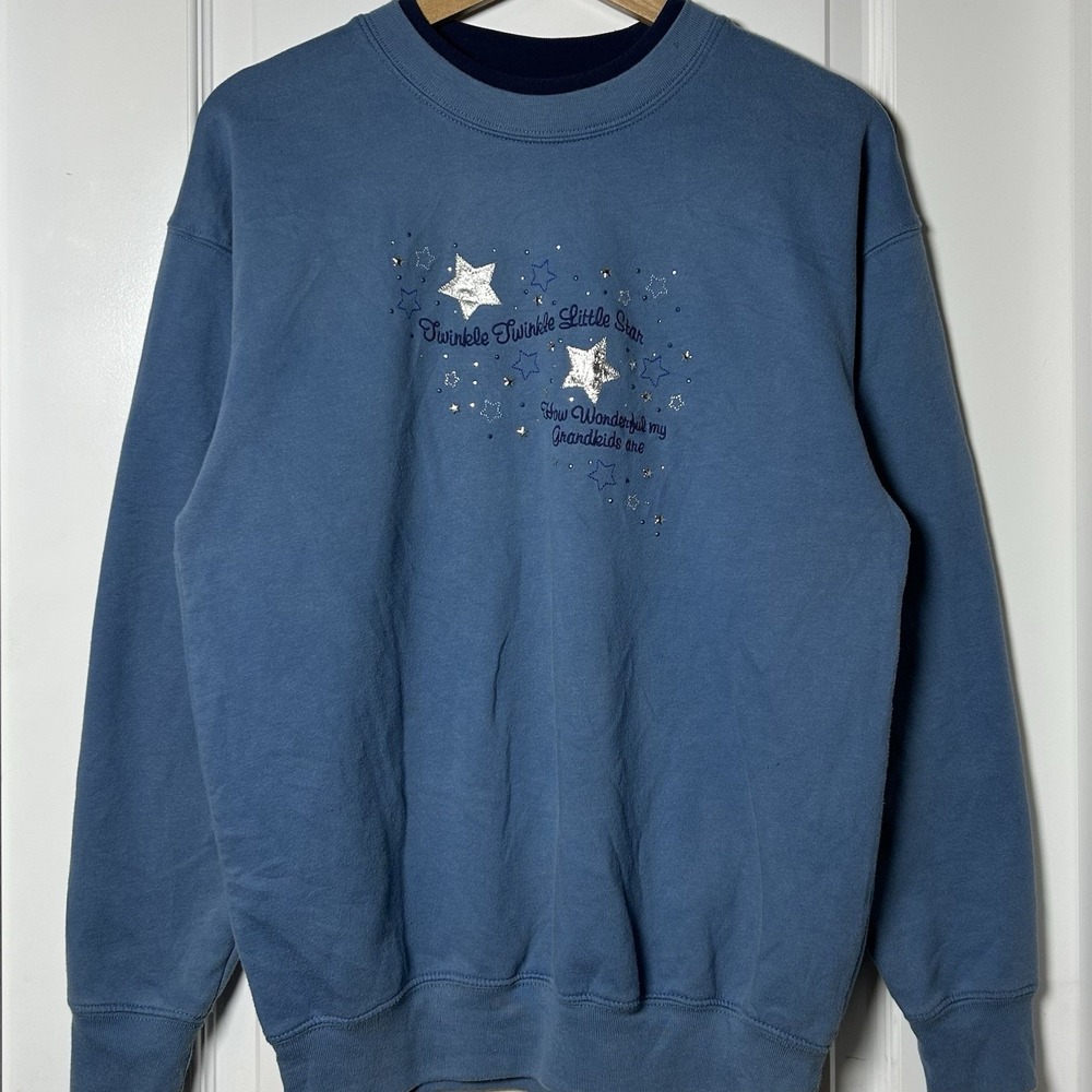 M&C Sportswear Vintage 90s Blue Grandmacore Embroidered Crewneck Sweatshirt